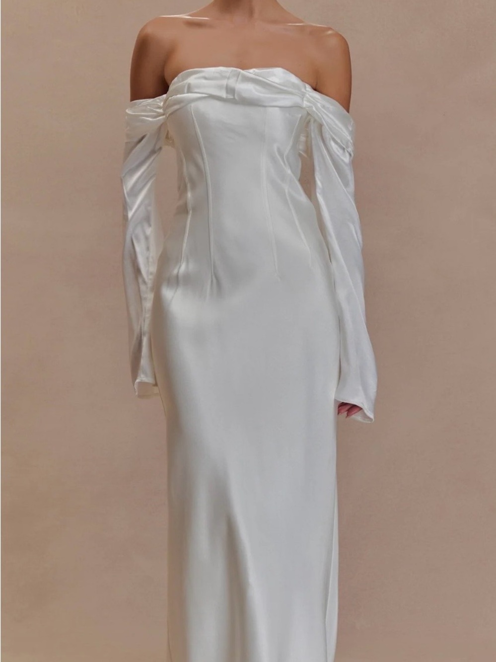 Meshki Giselle Off Shoulder Cowl Neck Maxi Dress - White